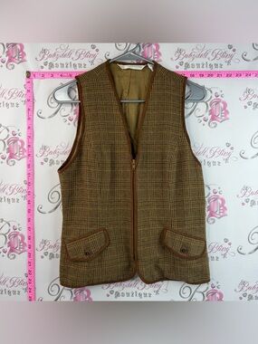 Brett Harrison vest wool Zip-Front Vest / Cover up Brown Plaid Classic Layering